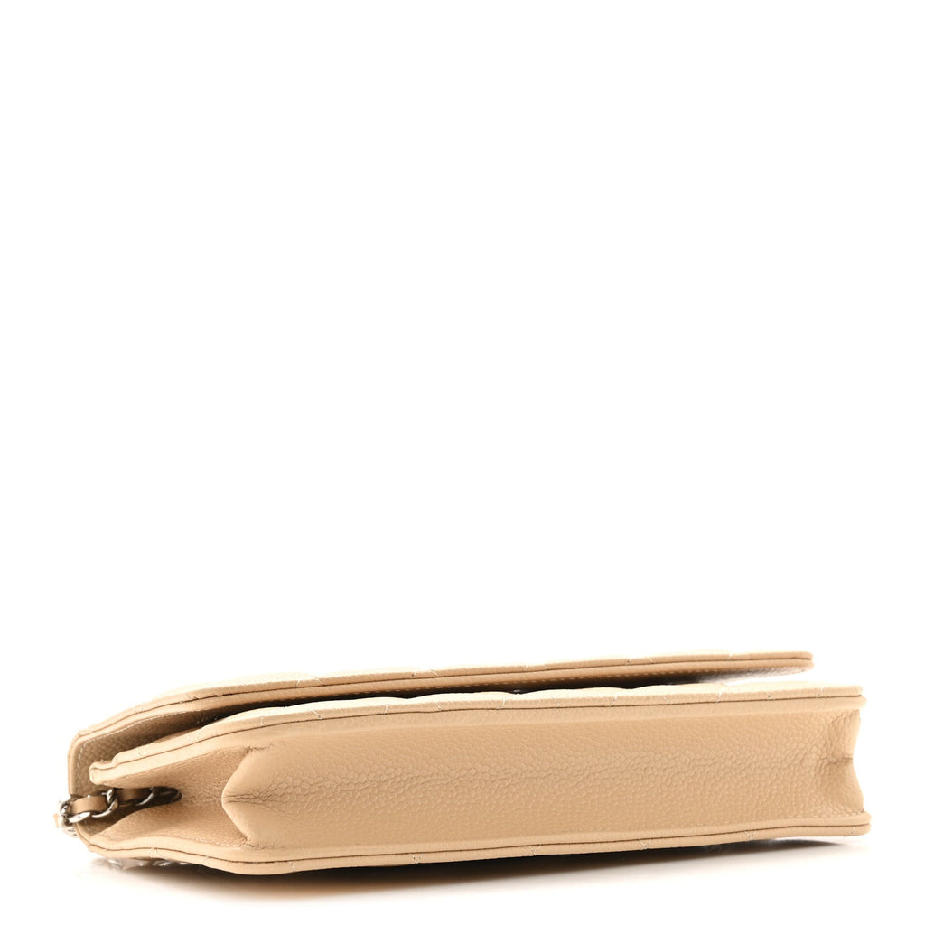 Caviar Quilted Wallet on Chain WOC Beige