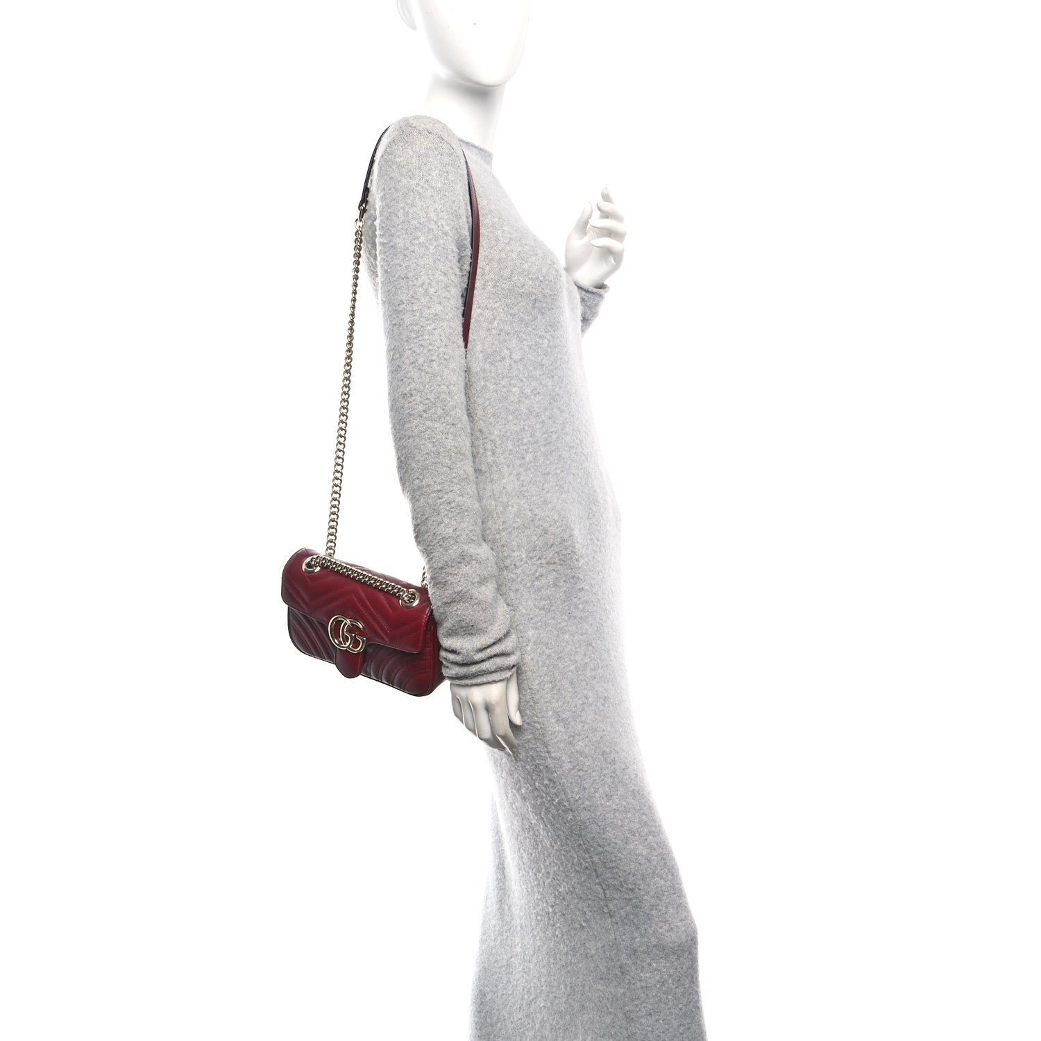 Calfskin Matelasse Small GG Marmont Shoulder Bag Rosso Ancora