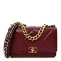 Lambskin Quilted Chanel 19 Wallet On Chain WOC Burgundy