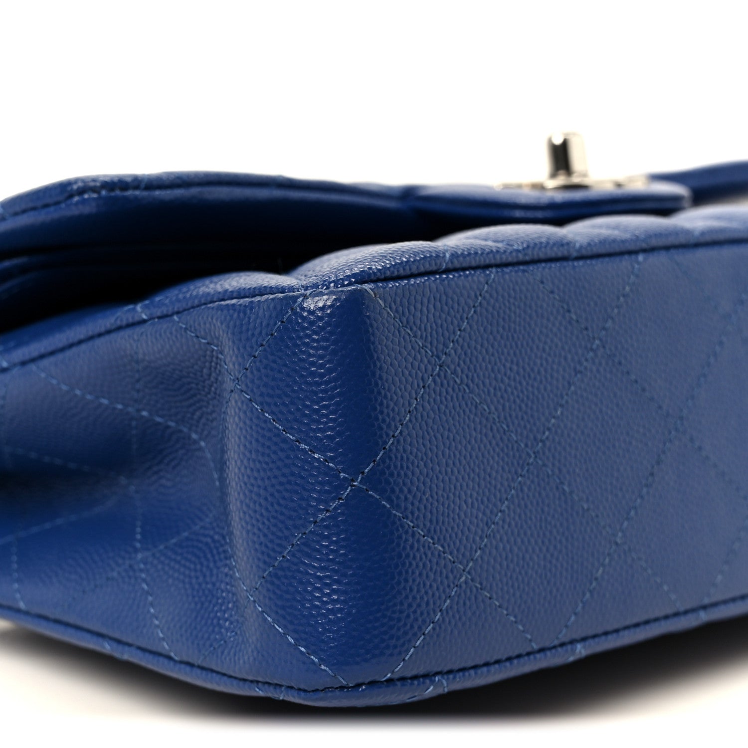 Caviar Quilted Small Double Flap Blue