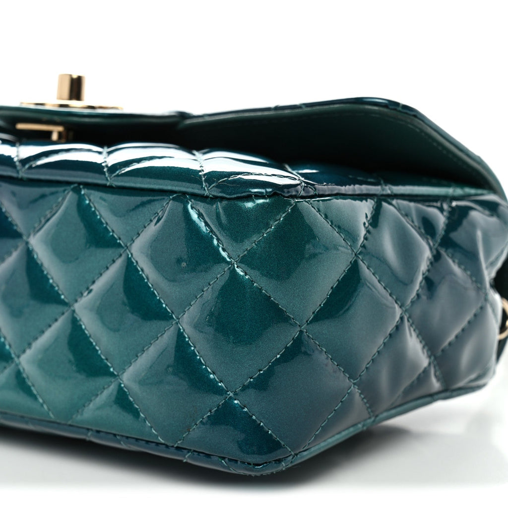 Shaded Patent Calfskin Quilted Mini Rectangular Flap Green Blue