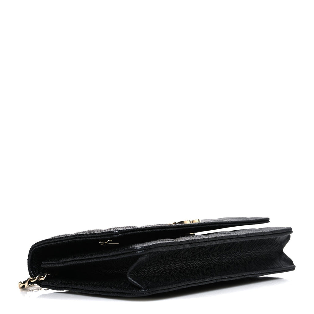 Caviar Quilted Striated CC Wallet On Chain WOC Black