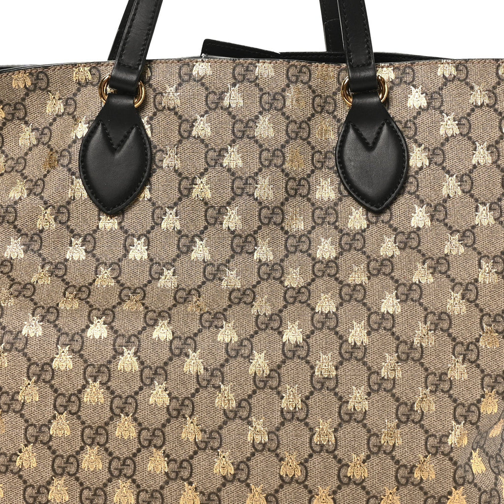 Soft GG Supreme Monogram Bees Medium Crossbody Tote Beige Oro Black