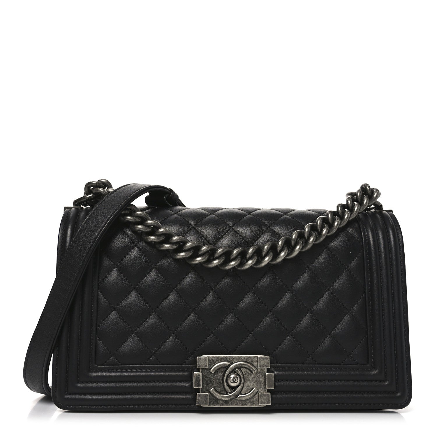 Calfskin Quilted Medium Boy Flap Black