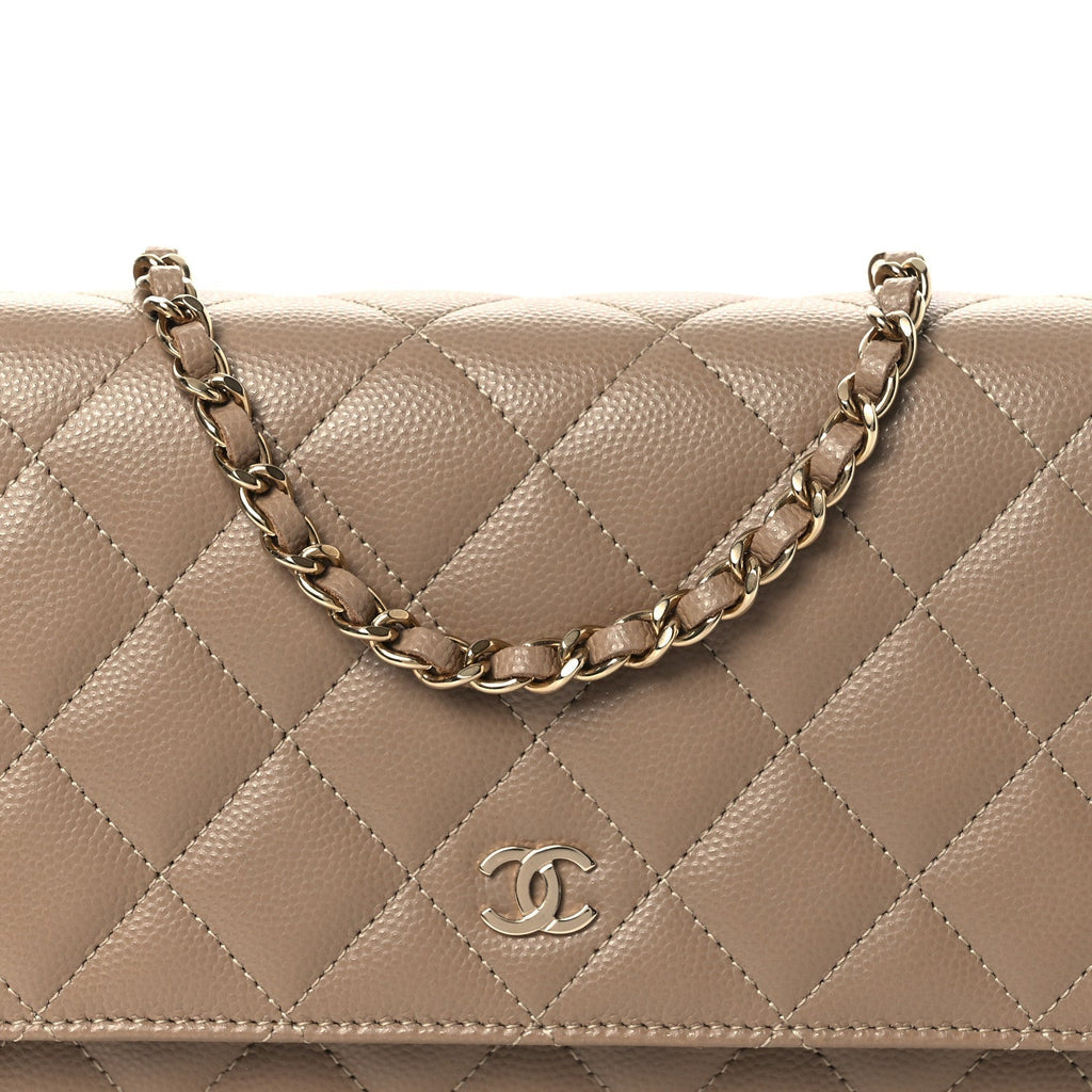 Caviar Quilted Wallet on Chain WOC Dark Beige