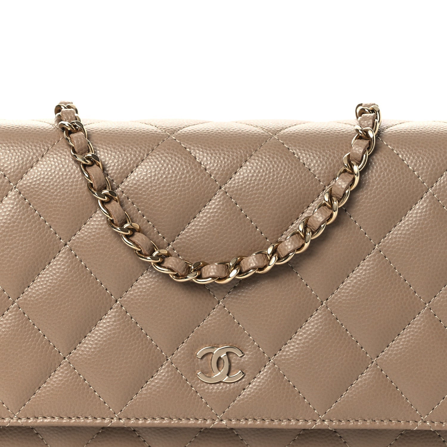 Caviar Quilted Wallet on Chain WOC Dark Beige