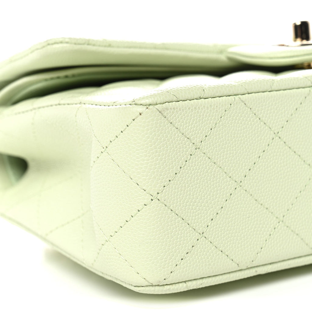 Caviar Quilted Small Double Flap Light Green