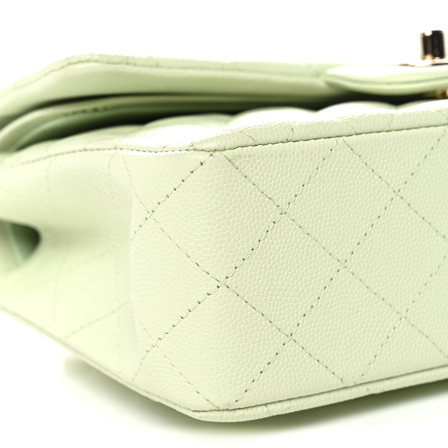 Caviar Quilted Small Double Flap Light Green