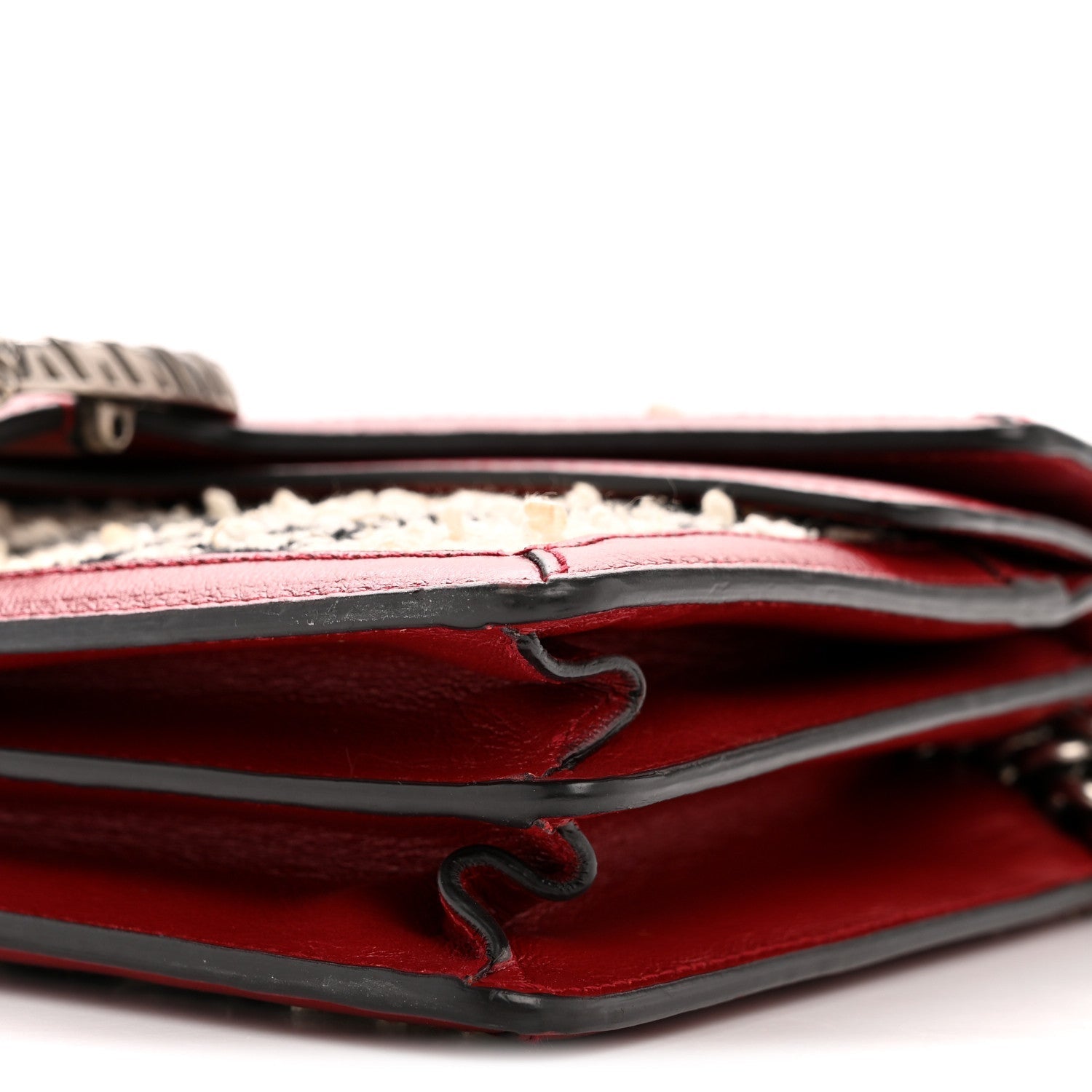Tweed GG Monogram Small Dionysus Shoulder Bag White Black Romantic Cherry