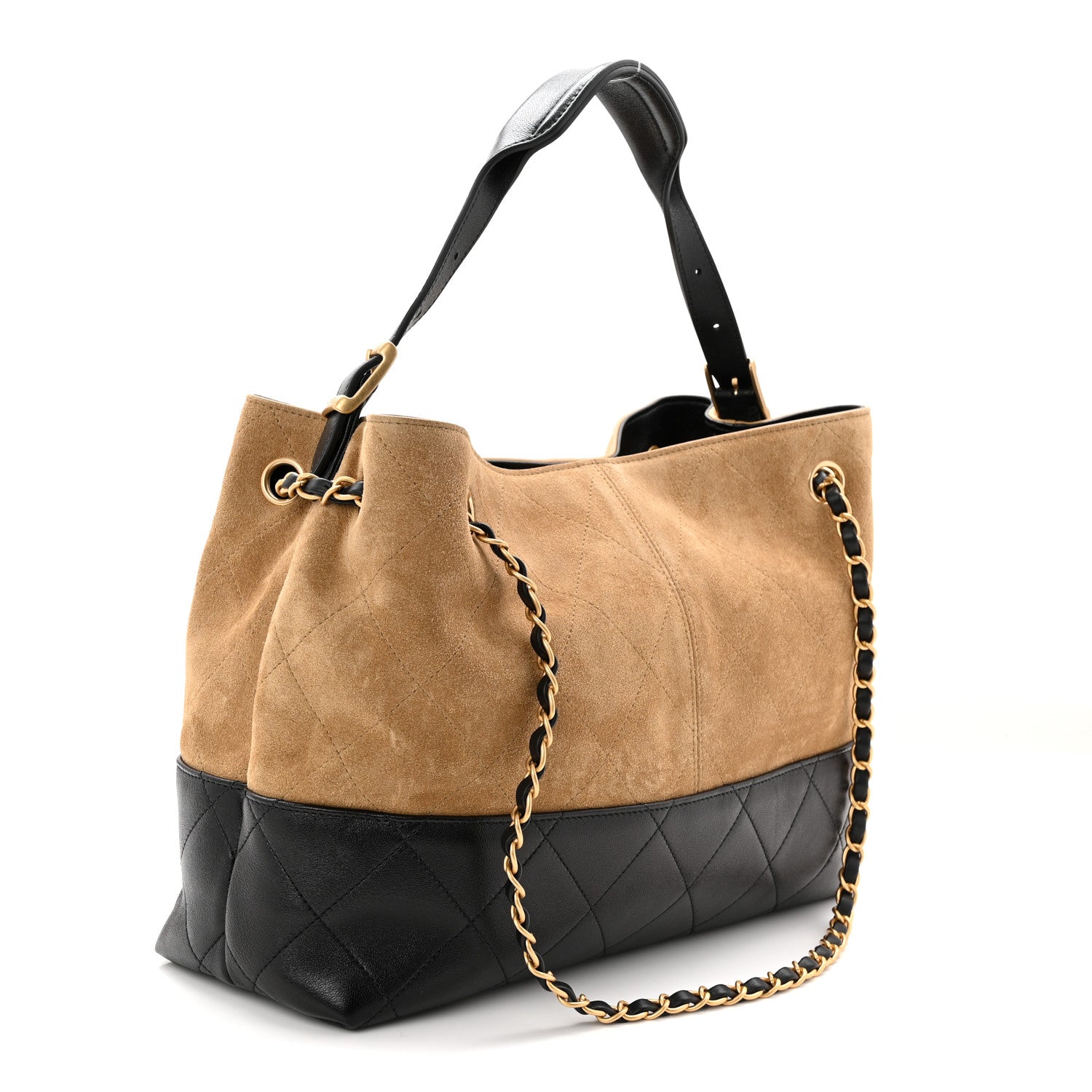 Suede Calfskin Shiny Lambskin Quilted Small Coco Base Shopping Bag Beige Black