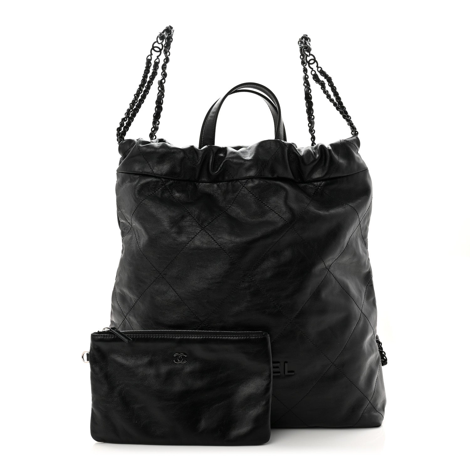 Shiny Calfskin Quilted Chanel 22 Backpack So Black