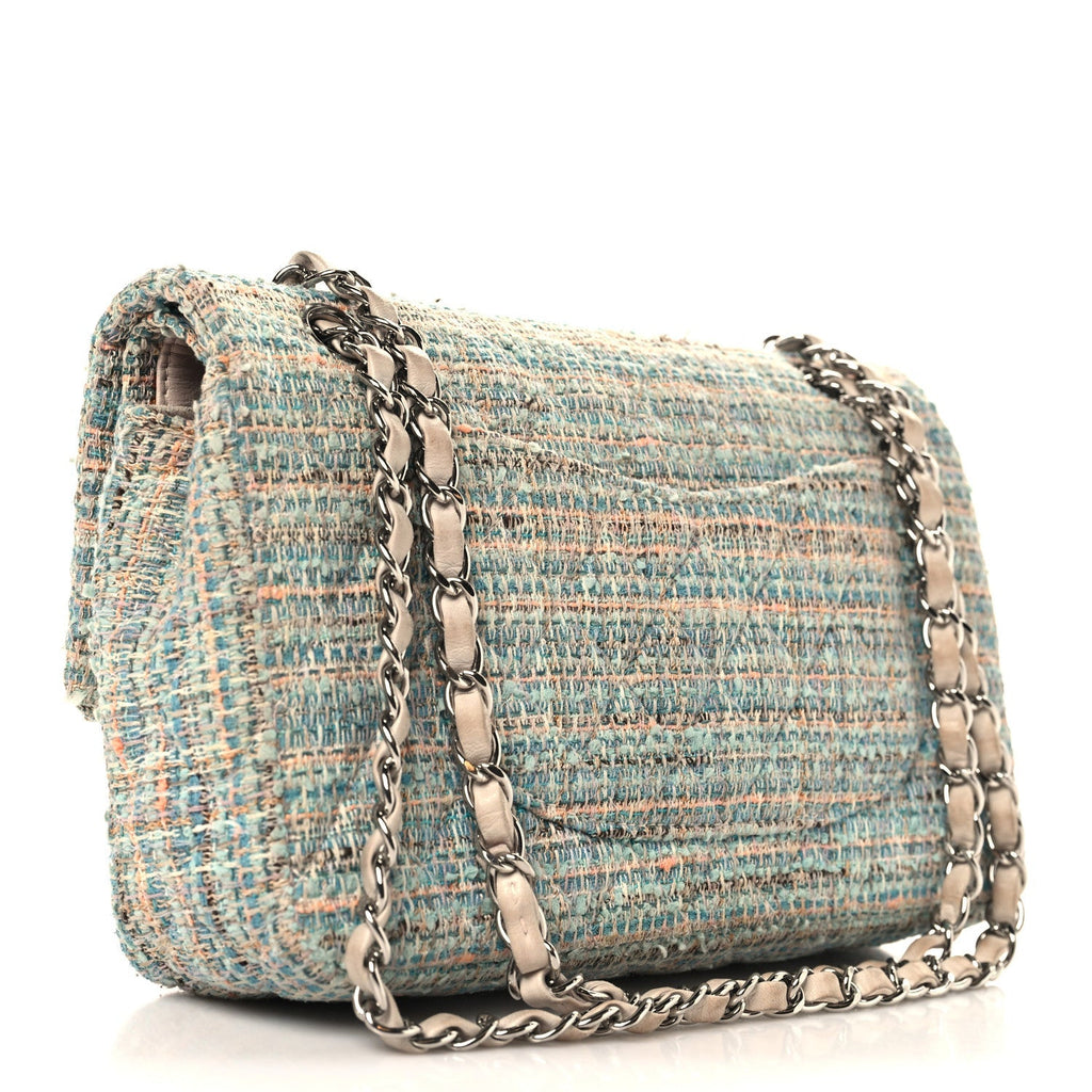 Tweed Quilted Medium Double Flap Blue Multicolor