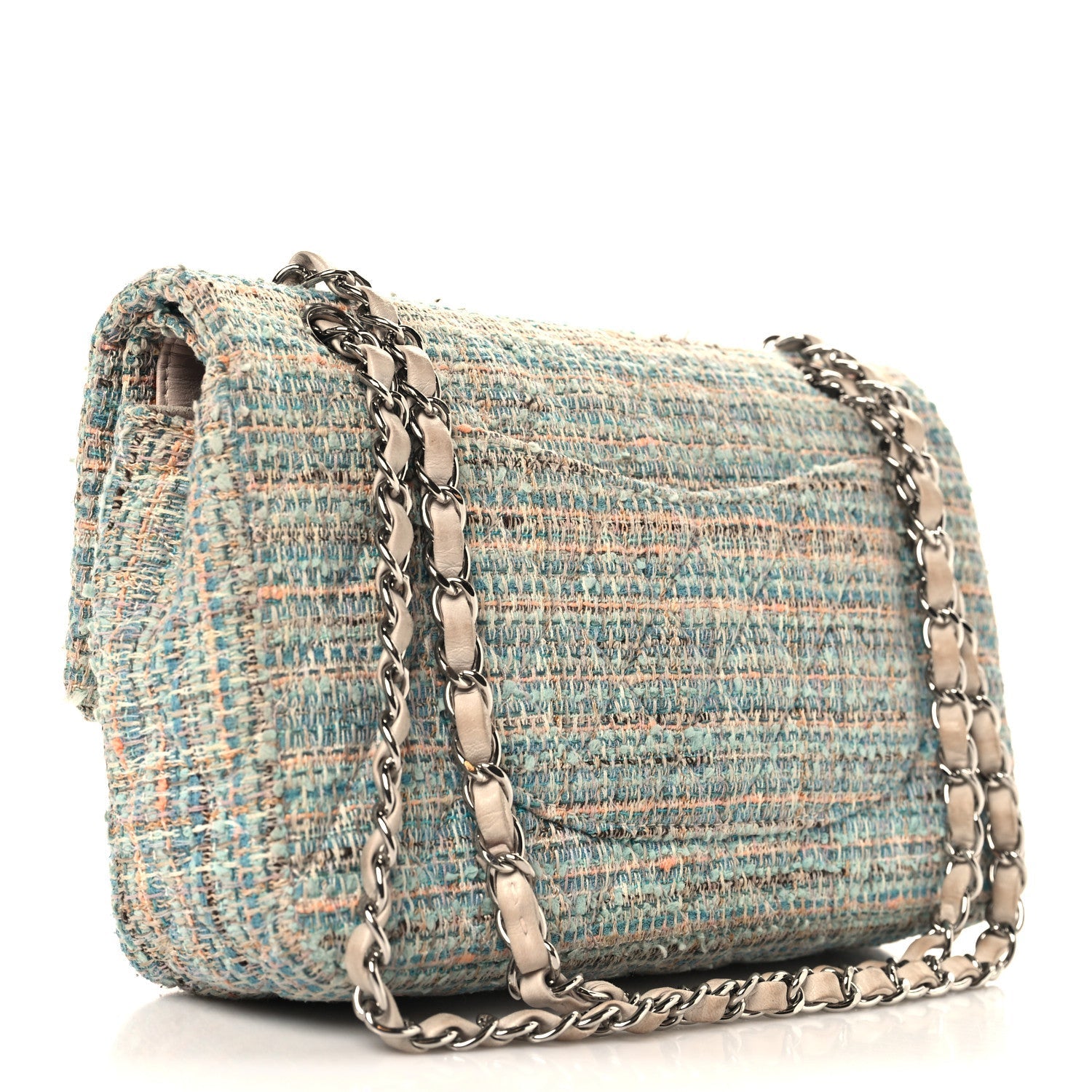 Tweed Quilted Medium Double Flap Blue Multicolor