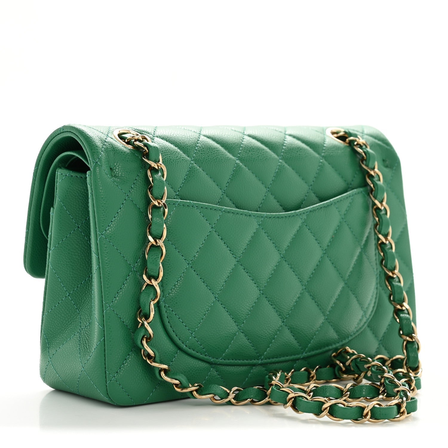 Caviar Quilted Small Double Flap Green
