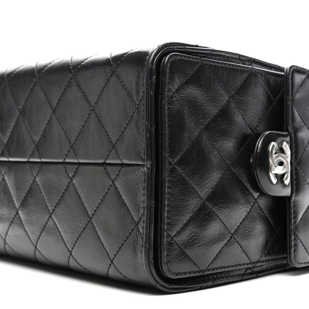 Shiny Crumpled Calfskin Quilted Small Chanel 25 Handbag Black