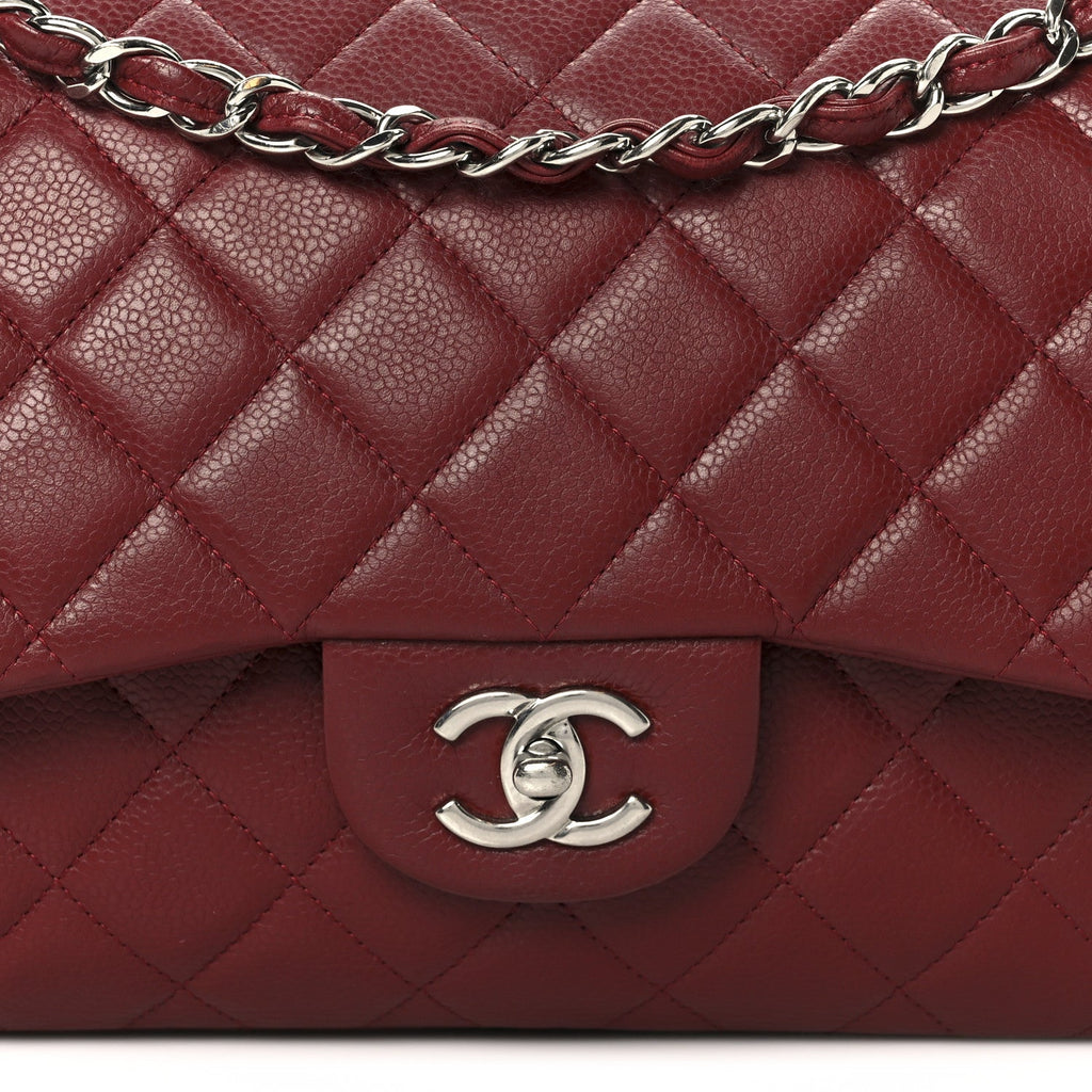Caviar Quilted Jumbo Double Flap Dark Red