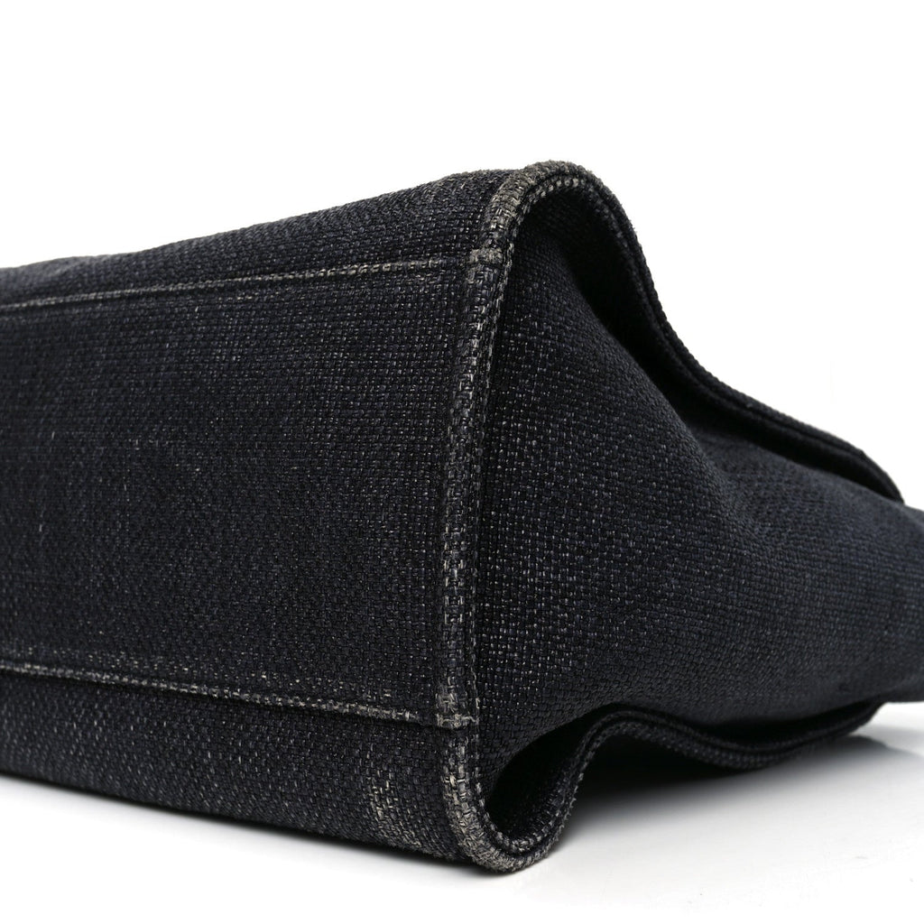 Woven Straw Raffia Large Deauville Tote Black