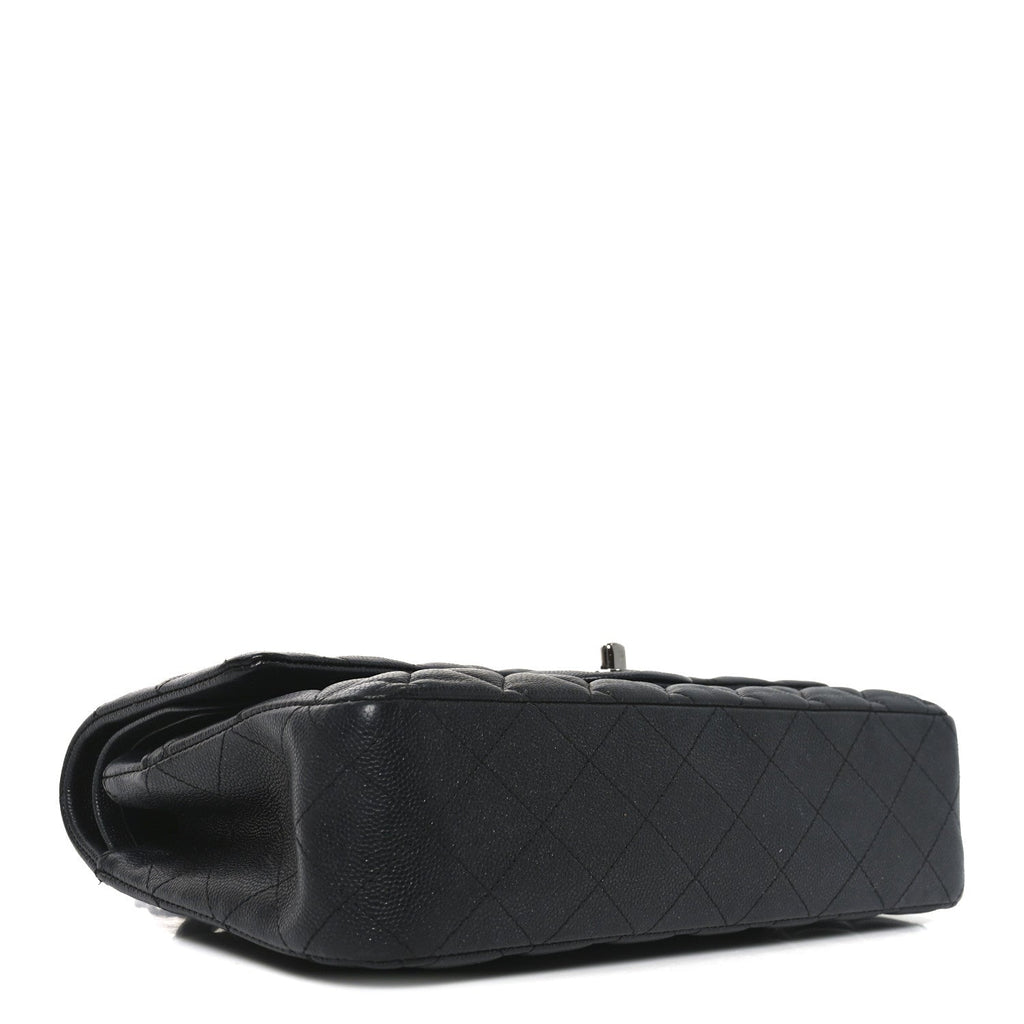 Iridescent Caviar Quilted Medium Double Flap Black