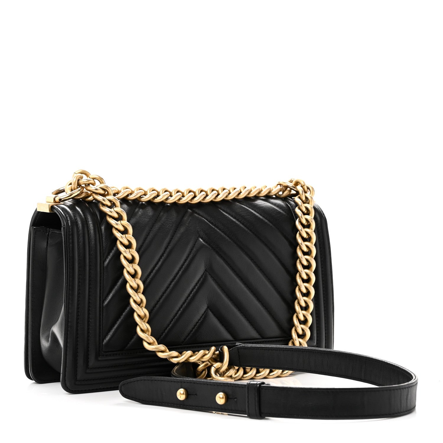 Lambskin Chevron Quilted Medium Boy Flap Black