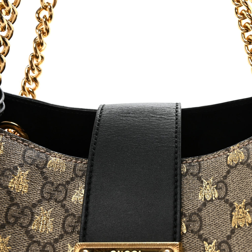GG Supreme Monogram Bees Medium Padlock Tote Beige Oro Black