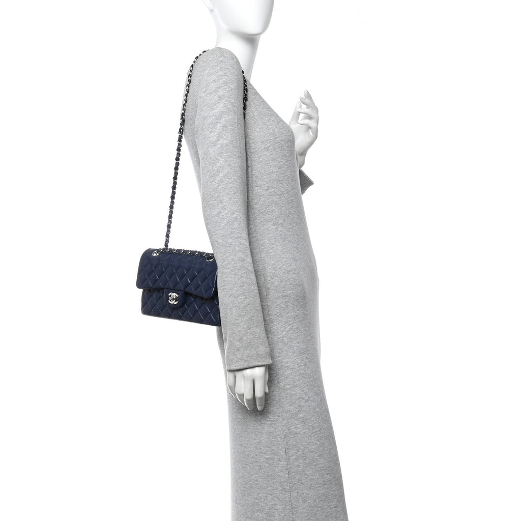 Lambskin Quilted Small Double Flap Blue