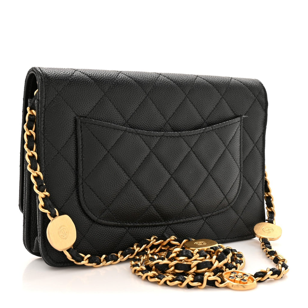 Caviar Quilted CC Turnlock Charm Wallet On Chain WOC Black
