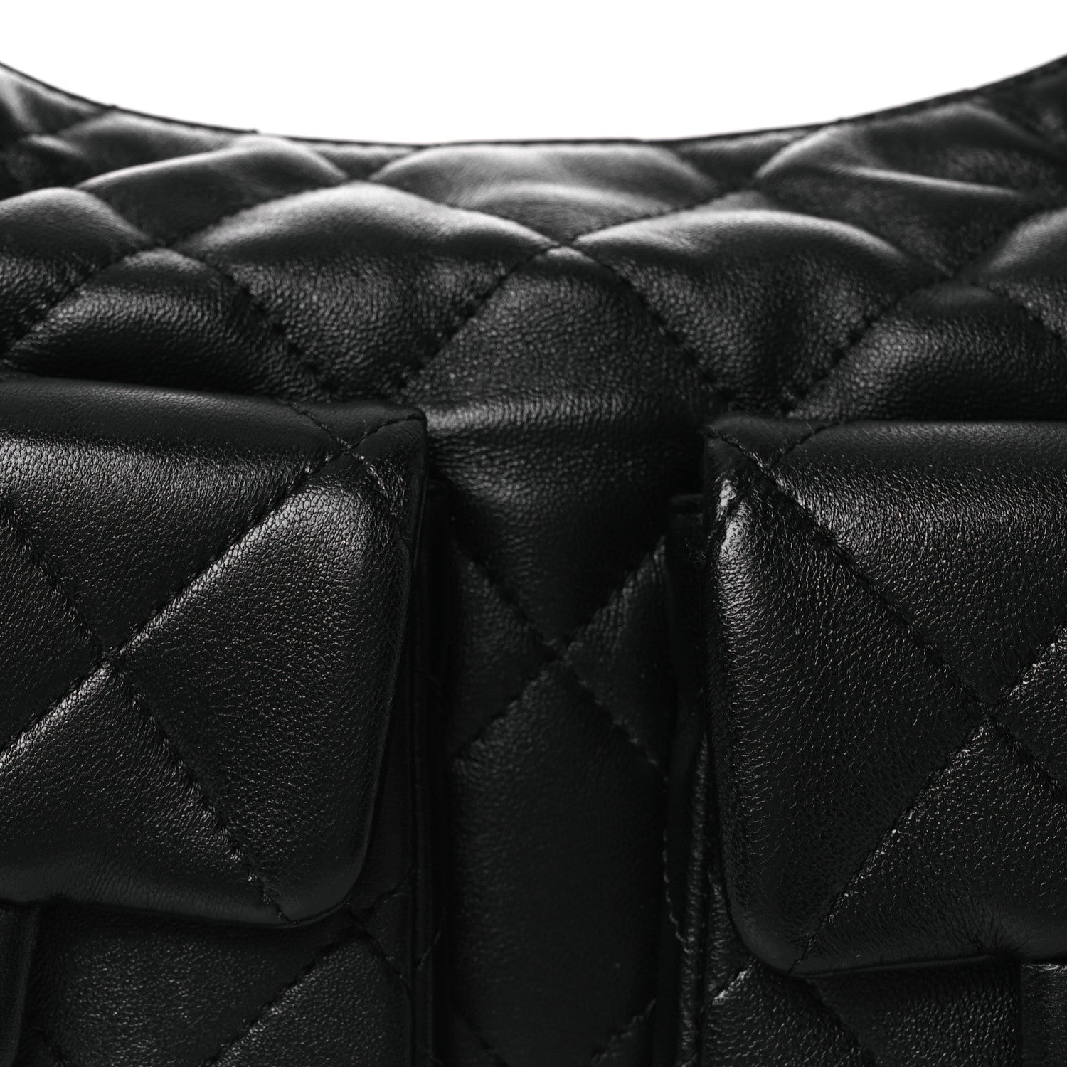 Shiny Lambskin Quilted Trendy Pockets Hobo Black