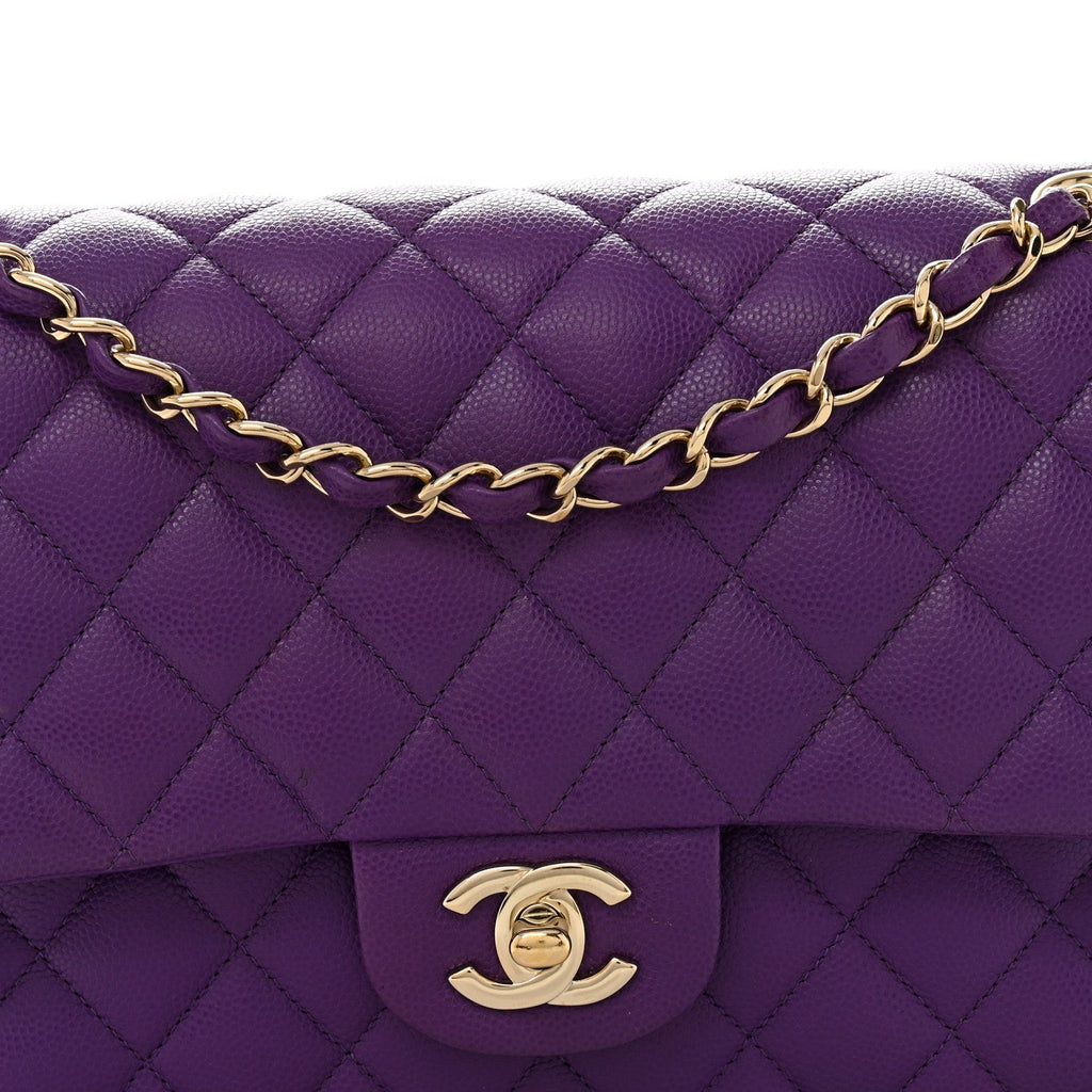 Caviar Quilted Medium Double Flap Purple