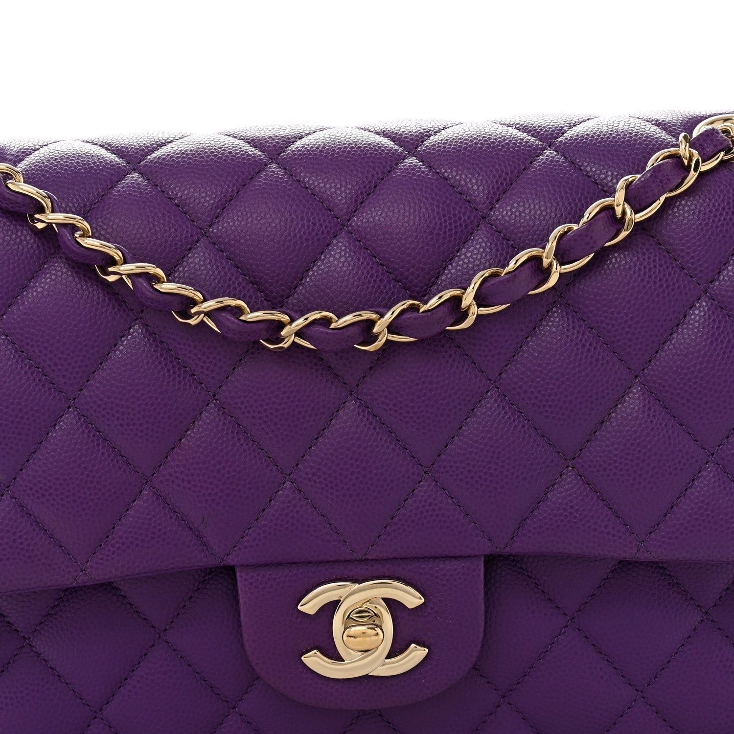 Caviar Quilted Medium Double Flap Purple