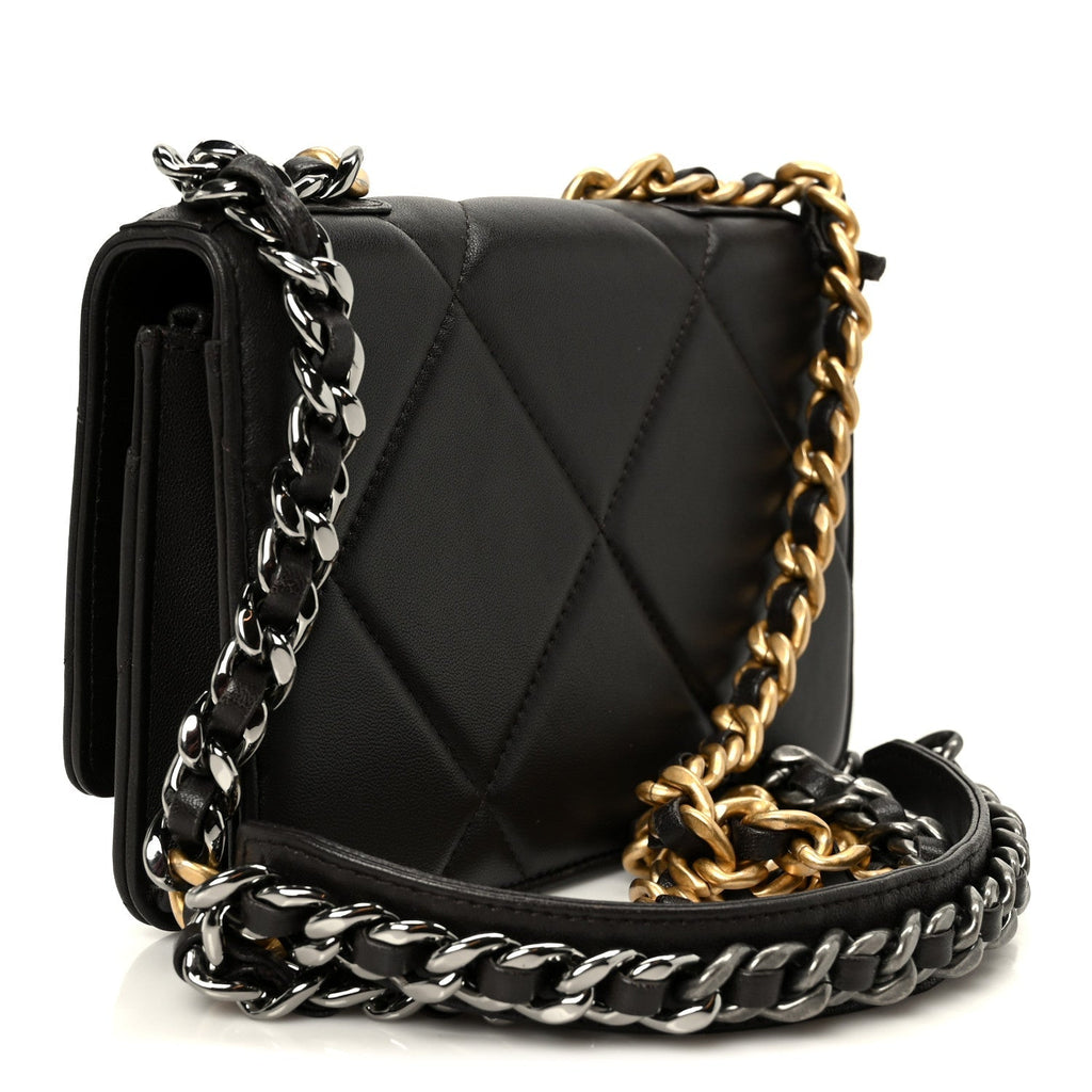 Lambskin Quilted Chanel 19 Wallet On Chain WOC Dark Brown