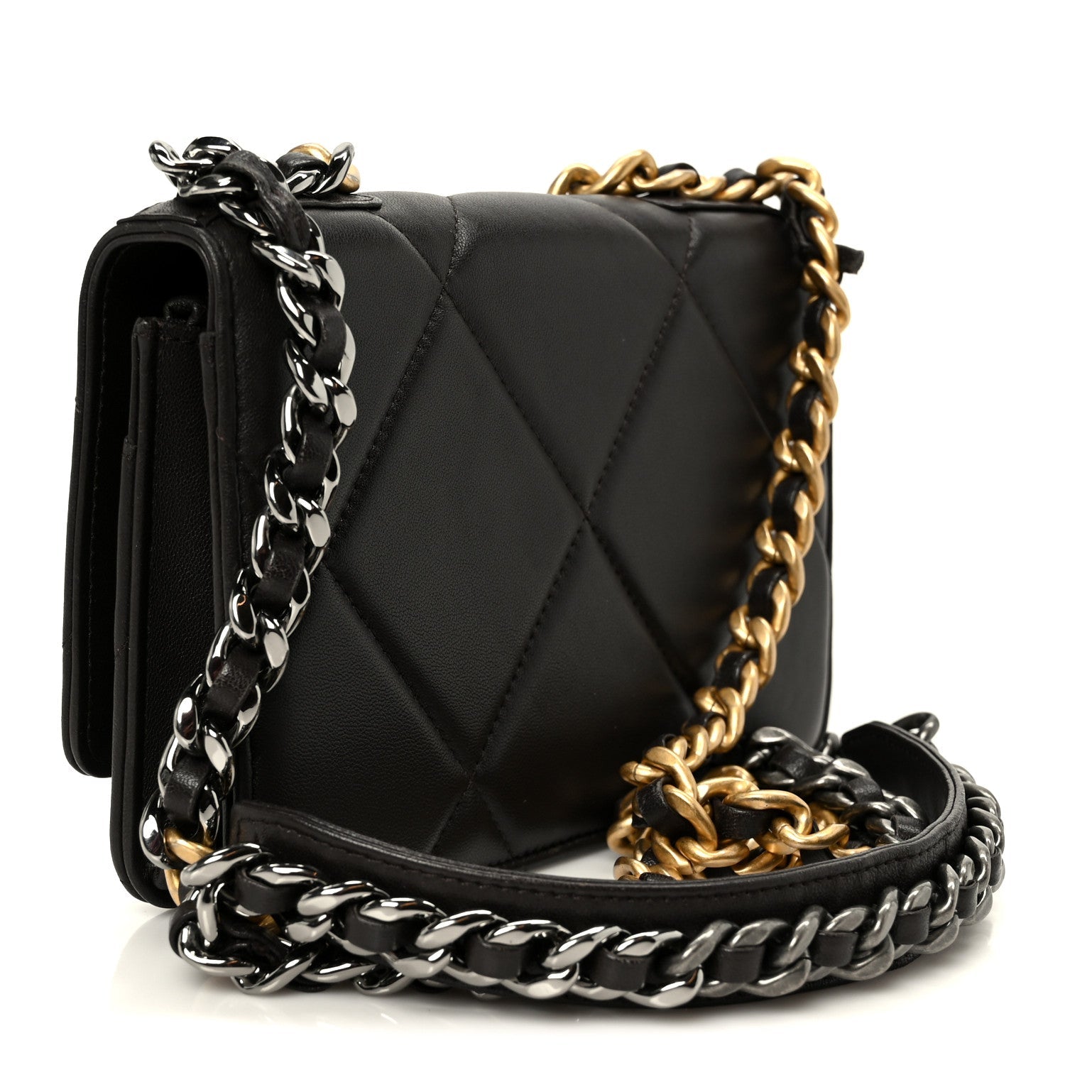 Lambskin Quilted Chanel 19 Wallet On Chain WOC Dark Brown