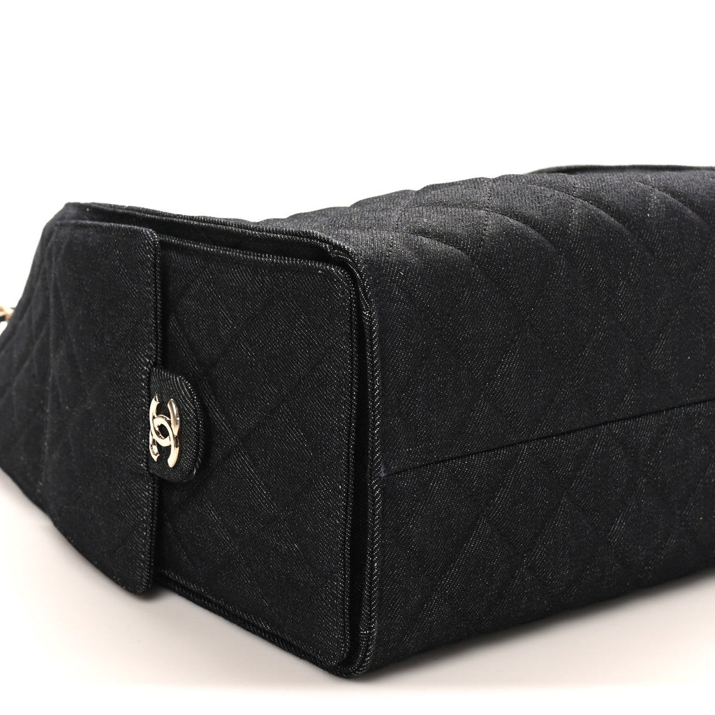 Denim Quilted Medium Chanel 25 Handbag Dark Blue