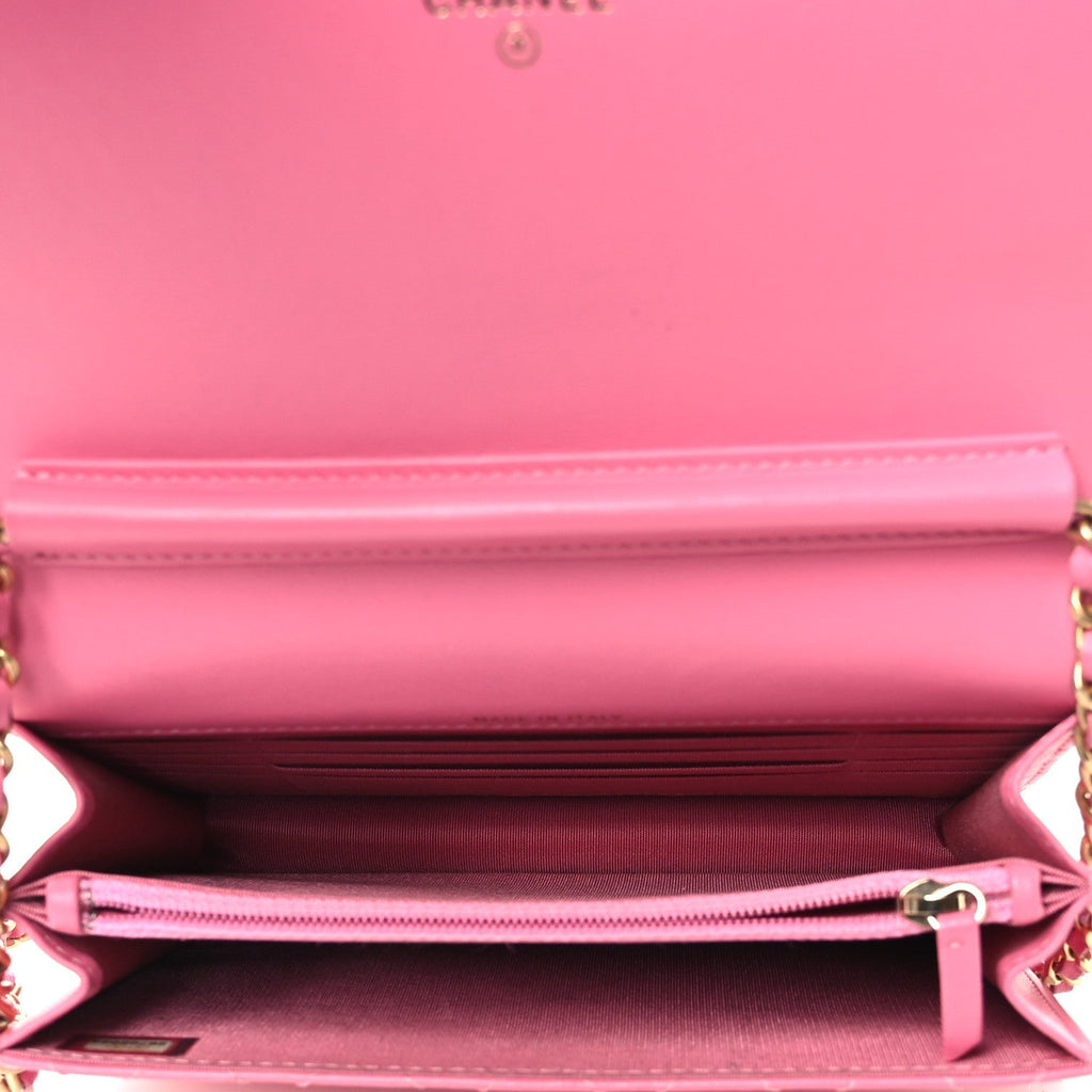 Lambskin Quilted Boy Square Wallet on Chain WOC Pink