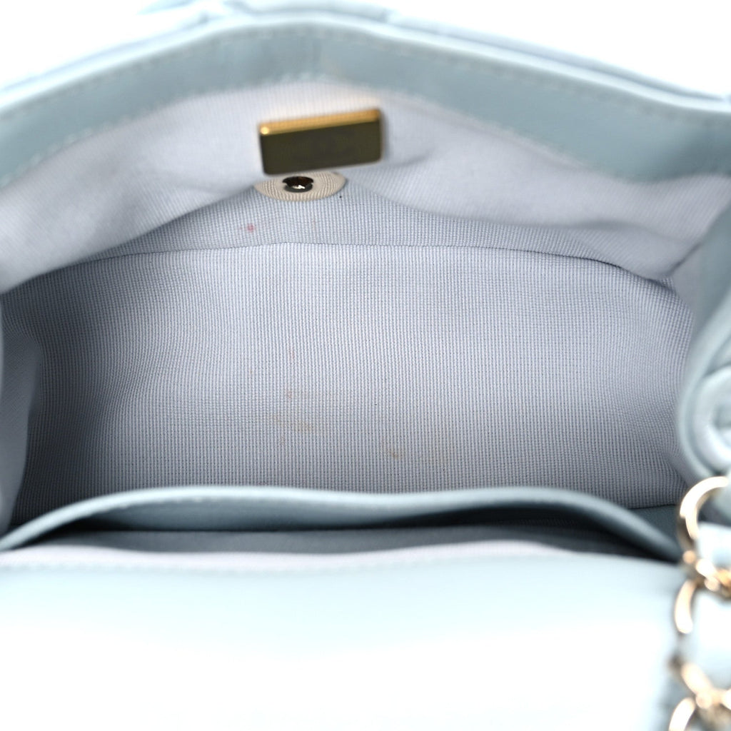 Lambskin Quilted Printed CC Mini Square Flap Light Blue