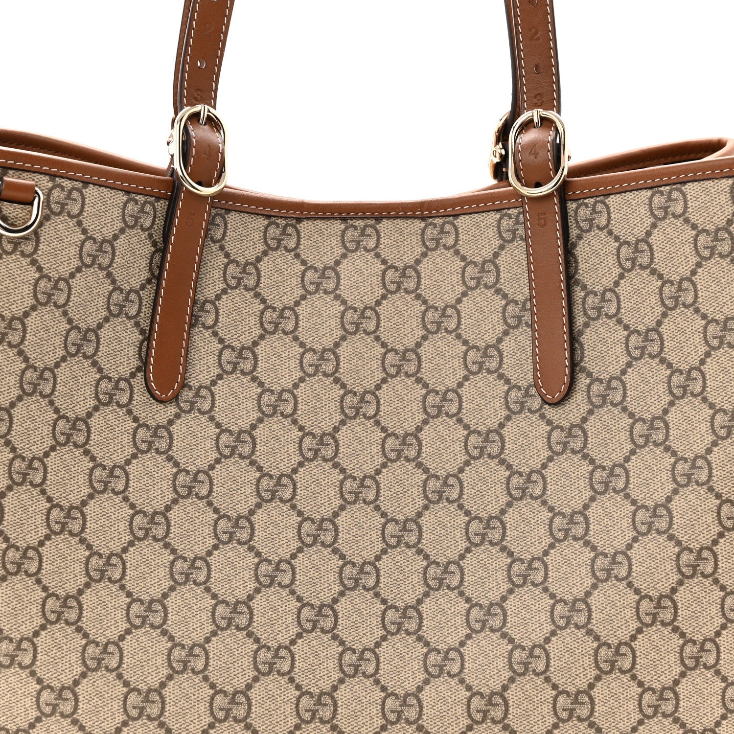 GG Supreme Monogram Emblem Large Tote Bag Beige Dark Brown