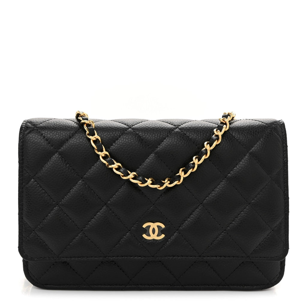 Caviar Quilted Wallet on Chain WOC Black