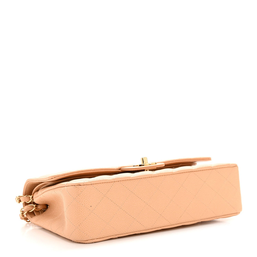 Caviar Quilted Medium Double Flap Beige Clair
