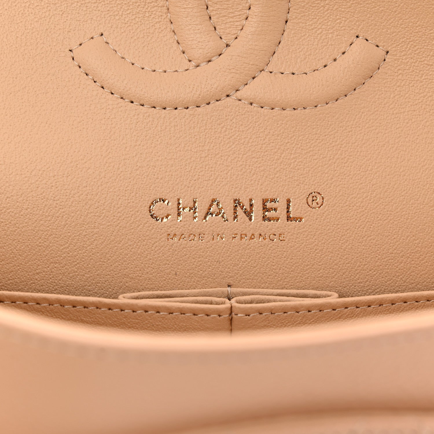 Caviar Quilted Medium Double Flap Beige