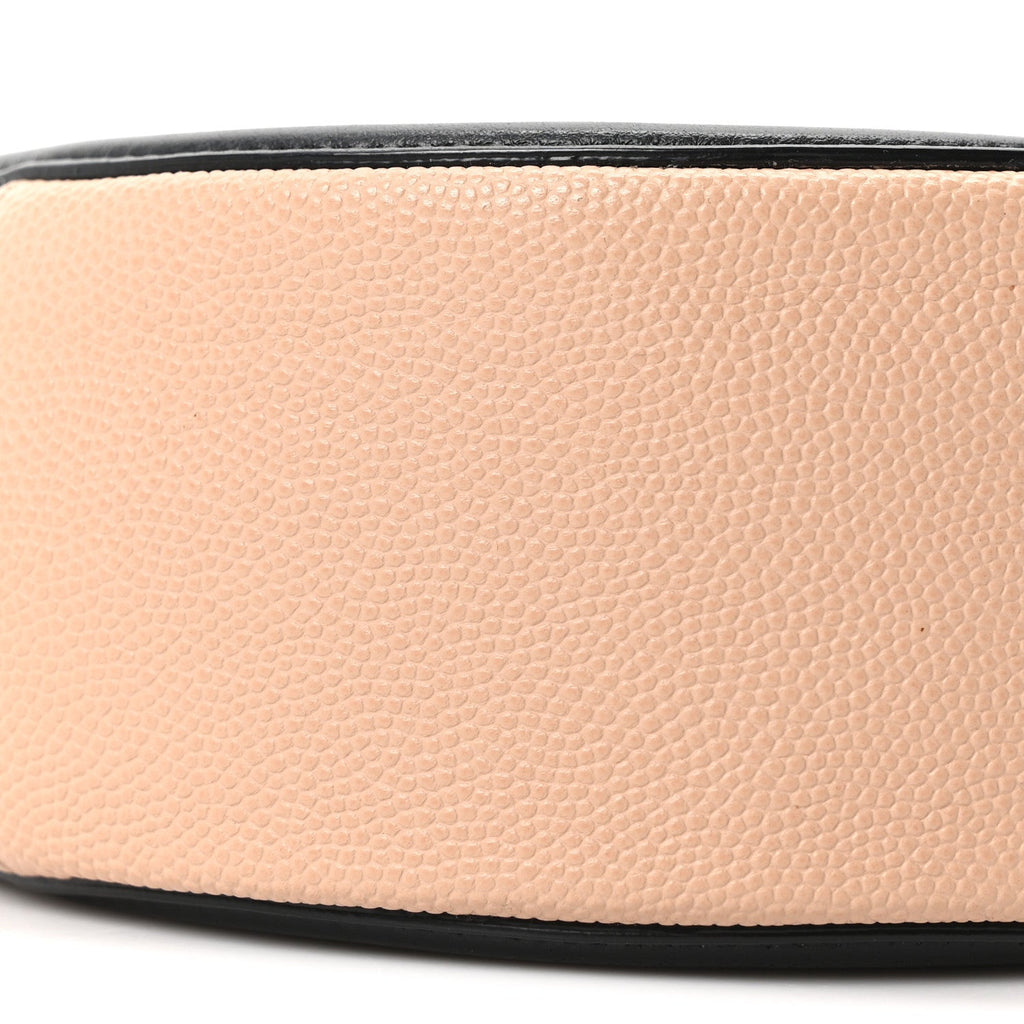 Caviar Quilted Round Filigree Crossbody Beige Black