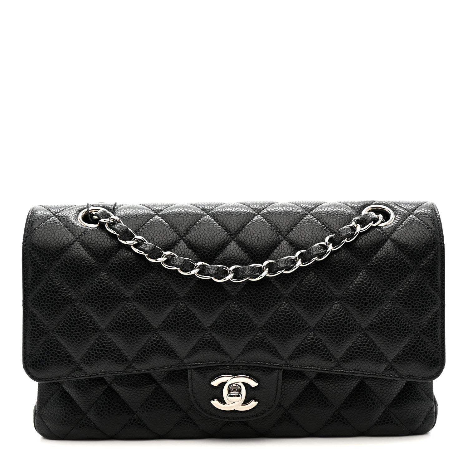 Caviar Quilted Medium Double Flap Black