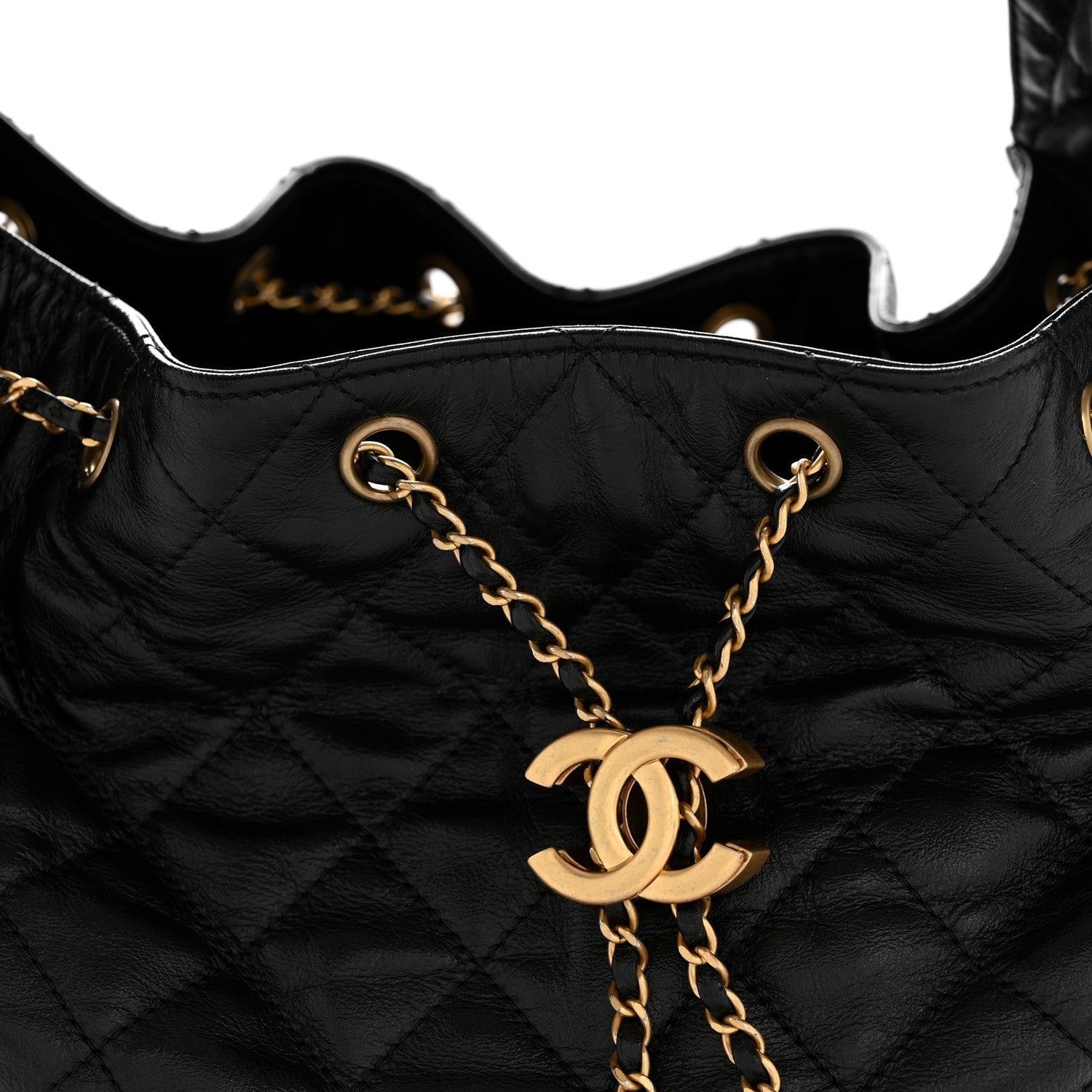 Shiny Crumpled Calfskin Quilted Medium Chanel 25 Handbag Black