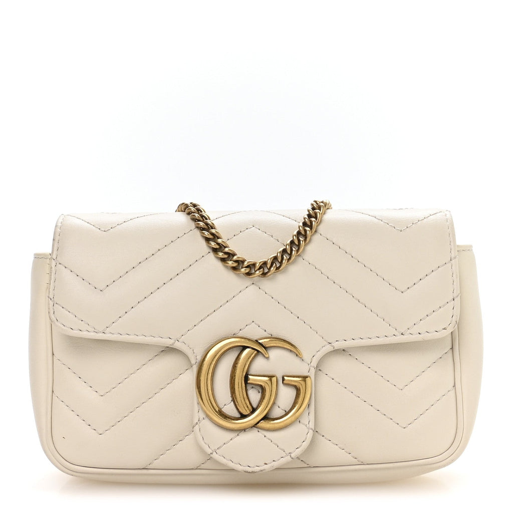 Calfskin Matelasse Super Mini GG Marmont Shoulder Bag White