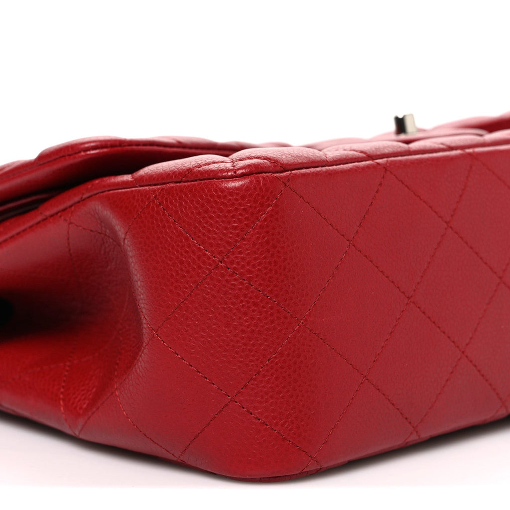 Caviar Quilted Jumbo Double Flap Dark Red