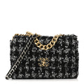 Tweed Quilted Large Chanel 19 Flap Black Silver Ecru