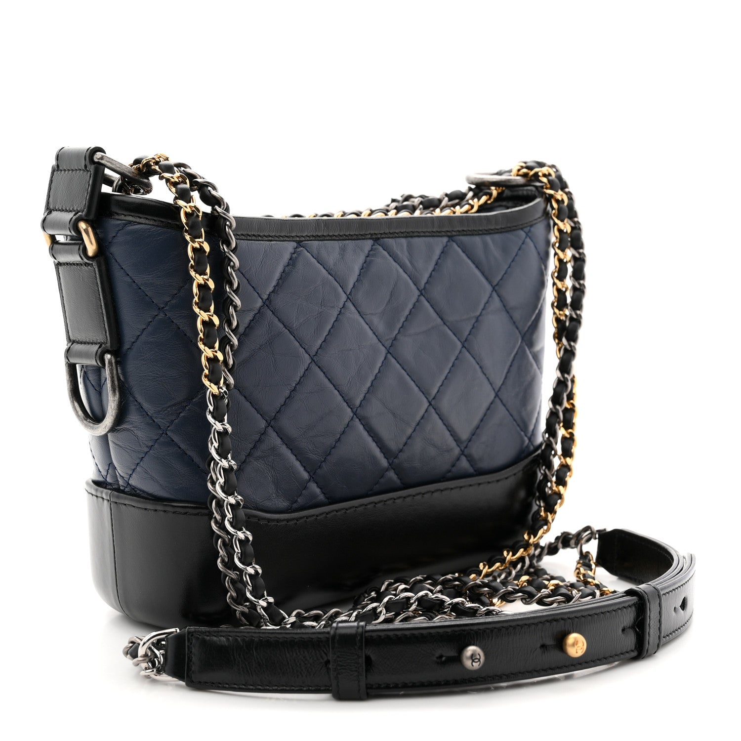 Aged Calfskin Quilted Small Gabrielle Hobo Navy Black