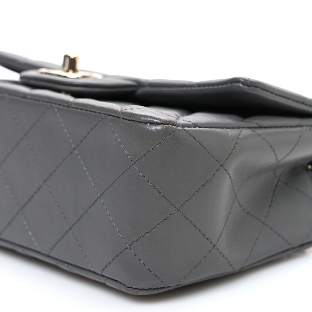 Lambskin Quilted Mini Rectangular Flap Dark Grey