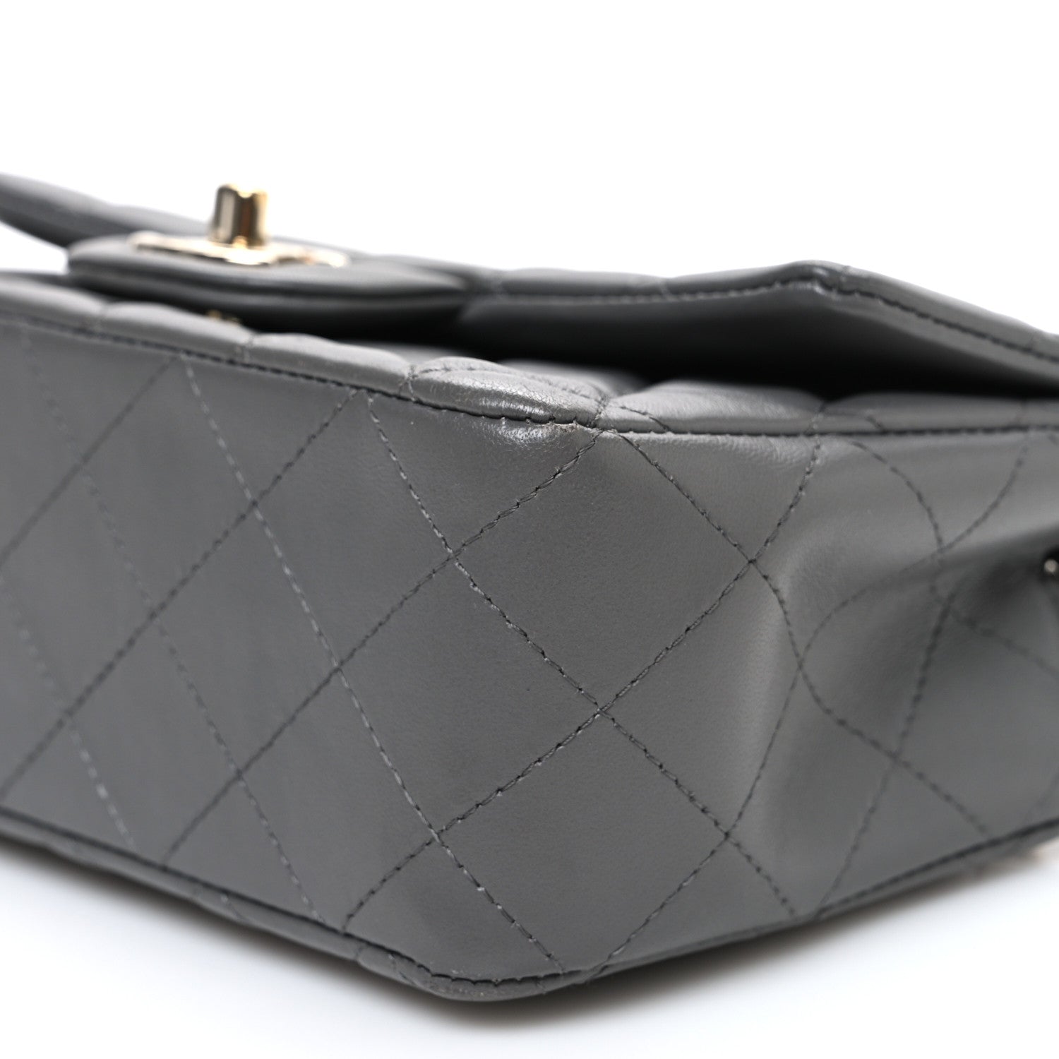 Lambskin Quilted Mini Rectangular Flap Dark Grey