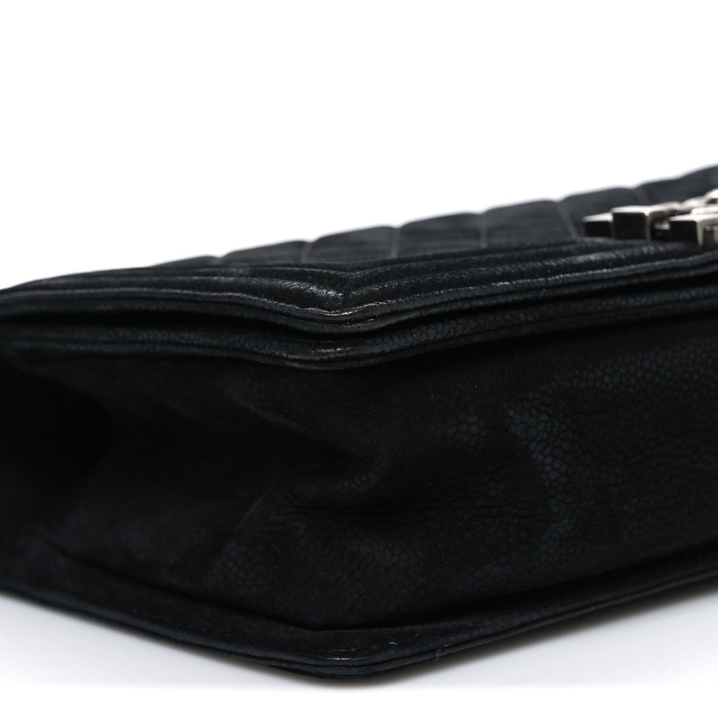 Bullskin Suede Caviar Quilted Medium Boy Flap Black