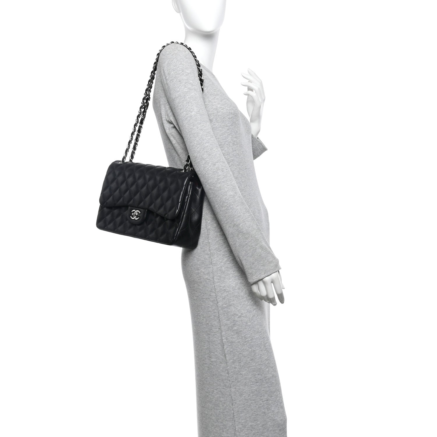 Lambskin Quilted Jumbo Double Flap Black