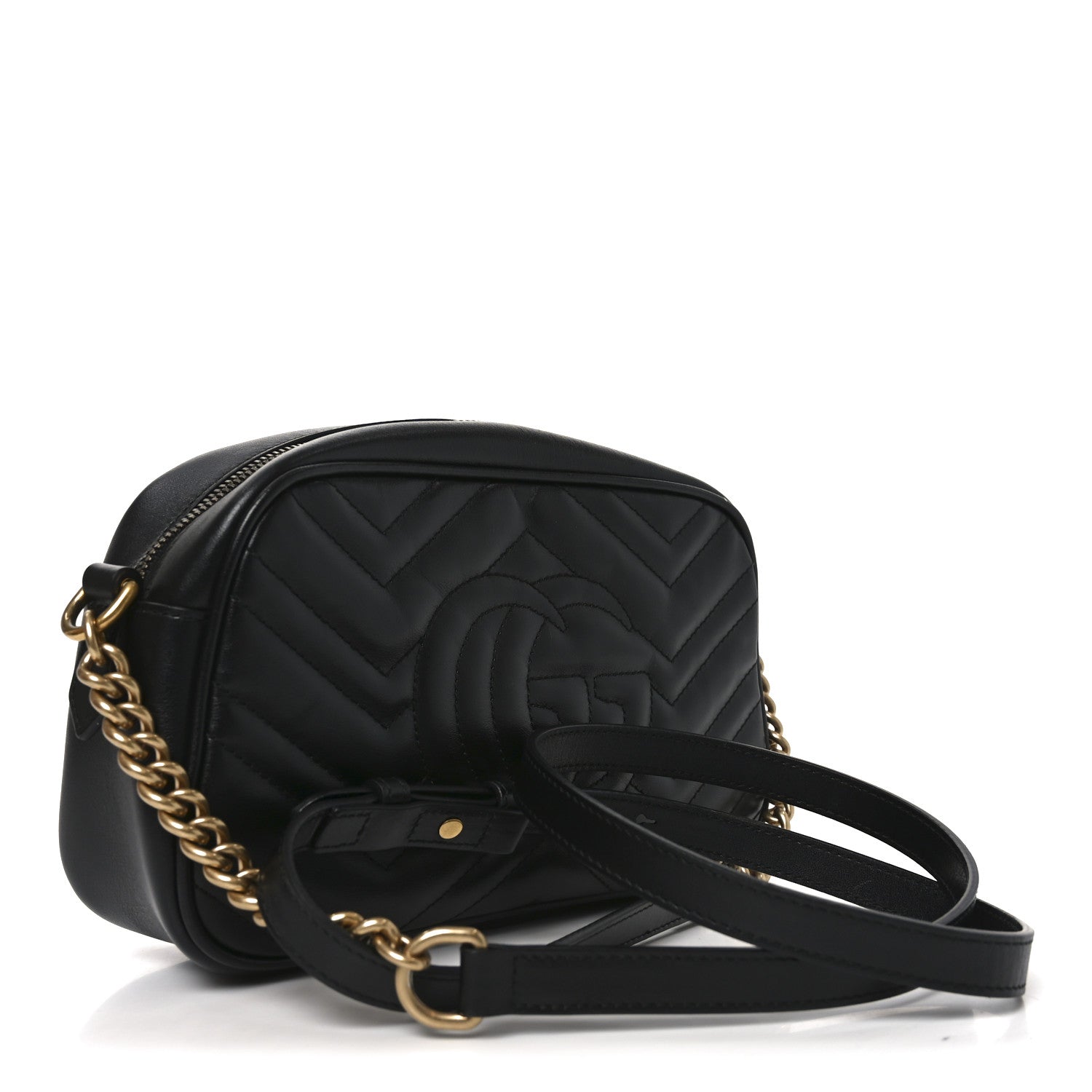 Calfskin Matelasse Small GG Marmont Chain Shoulder Bag Black